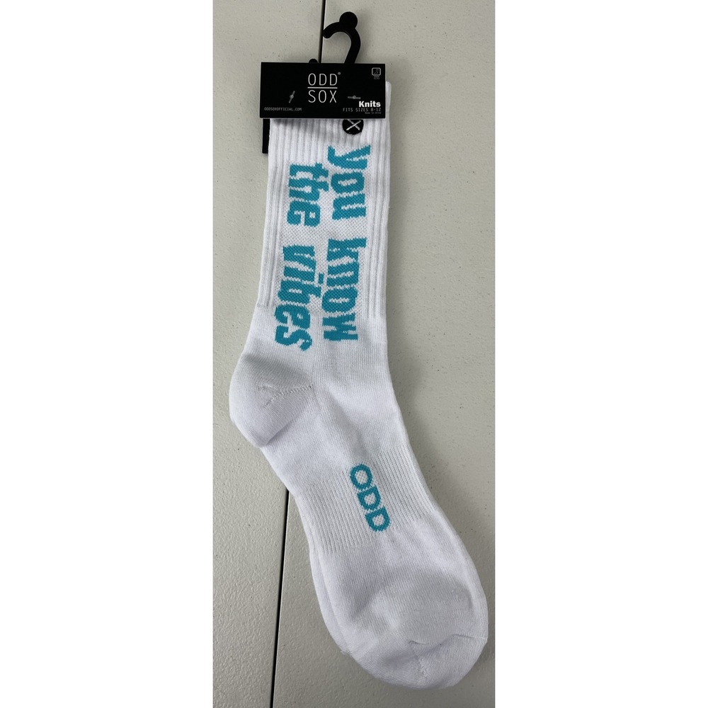 Odd Sox You Know The Vibes Crew Socks White Blue Men Size 8-12 33108MONCD